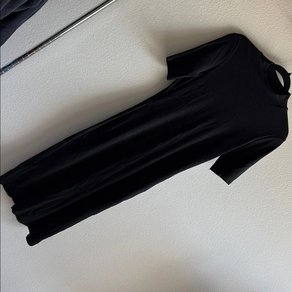 Marine Layer Lexi Rib Mock Neck Midi Dress Black size medium - Picture 2 of 5